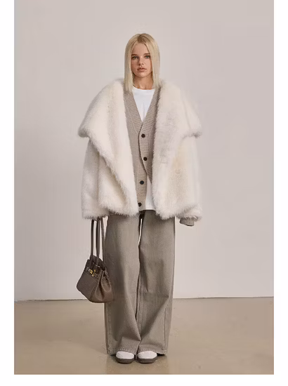 인조 가죽 보머 재킷, 짧은 리얼 퍼 턴다운 칼라, 여성용 램 울 코트, 트렌디